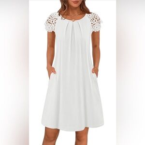 NWT Merokeety Flowy Casual White Floral Lace Short Sleeve T-shirt Dress Size XL